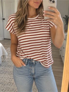 Rebel Society Rust Cream Striped Oversized Dolman Top M/L